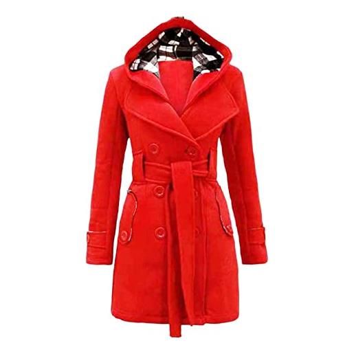 BIISDOST cintura lunga cappotto con cappuccio invernale doppia giacca ricamata sezioni calde cappotti cappotto invernale donna elegante, colore: rosso, s