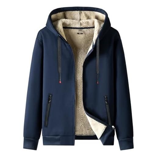 Oralidera giacca invernale da uomo in pile con cappuccio e zip intera calda e spessa giacca con cappuccio per sport all'aria aperta, blu, l