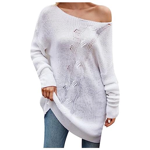Generic maglioni morbidi lavorati a maglia tinta unita alla moda per le donne vestibilità ampia accogliente camicetta strappata con una spalla maglioni caldi per le donne maglioni da donna 2022 pullover