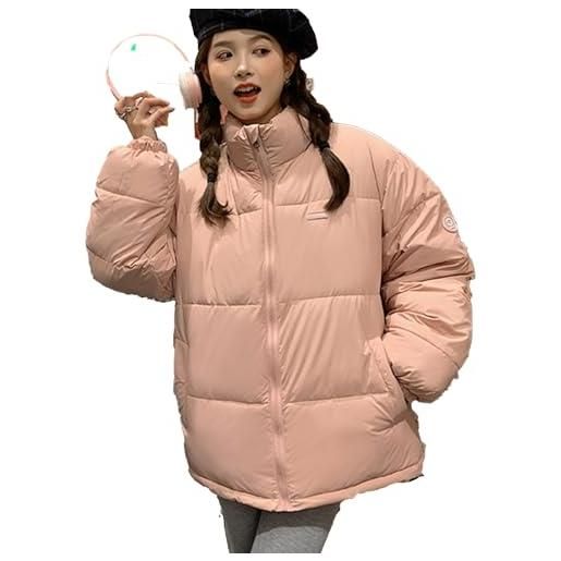 yanenrun giacca invernale da donna soprabito colletto alla coreana manica lunga imbottito in cotone spesso cappotto corto femminile casual allentato piumino donna, rosa, xl