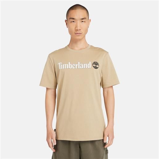 Timberland t-shirt con logo lineare da uomo in beige beige