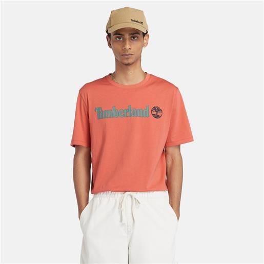 Timberland t-shirt con logo lineare da uomo in arancione chiaro arancione