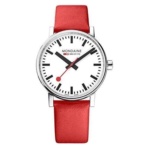 Mondaine evo2 - orologio con cinturino rosso in pelle per uomo e donna, mse. 40110. Lc, 40 mm
