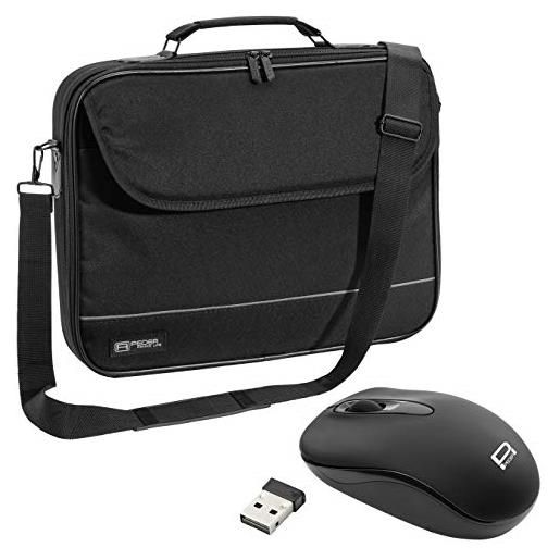 PEDEA borsa per pc portatile fair borsa per notebook fino a 17,3 pollici (43,9 cm) borsa con tracolla, incluso mouse wireless, nero