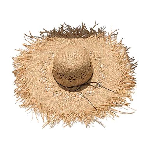 Mya - cappello estivo da donna in rafia con frangia, a tesa larga, protezione solare