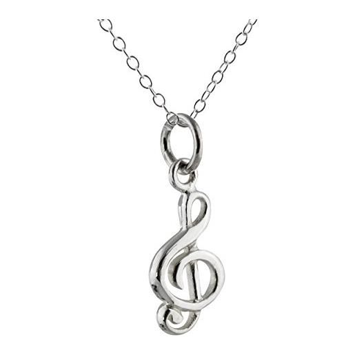 FashionJunkie4Life argento sterling piccolo ciondolo chiave di violino di musica con ciondolo, 45,7 cm catena
