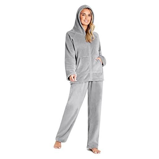 CityComfort pigiama donna, pigiama invernale donna di pile, set con felpa e pantalone morbido s - xl (grigio chiaro, m)