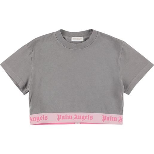 PALM ANGELS t-shirt cropped dusty in cotone con logo