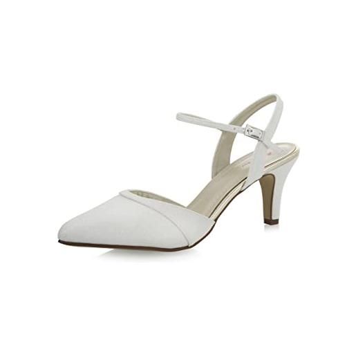 Rainbow Club scarpe da sposa marlie - décolleté con cinturino, in raso colore bianco/avorio metallizzato, con morbida imbottitura - misura 38 eu (5.5 uk)