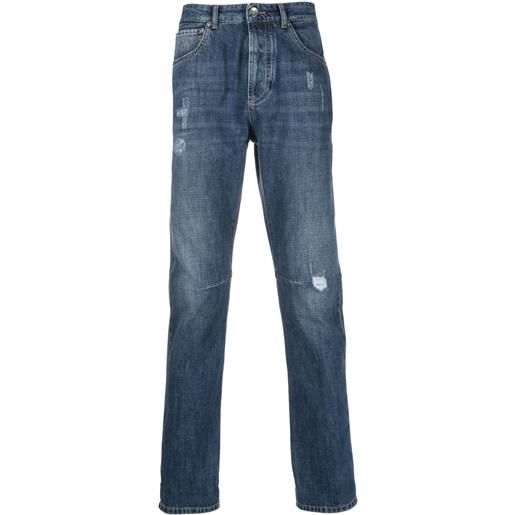 Brunello Cucinelli jeans slim con strappi a vita bassa - blu