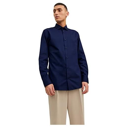 JACK & JONES camicia classica maniche lunghe, chiusura con bottoni, vestibilità slim. Blu