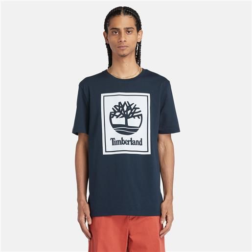 Timberland t-shirt block logo da uomo in blu marino blu marino