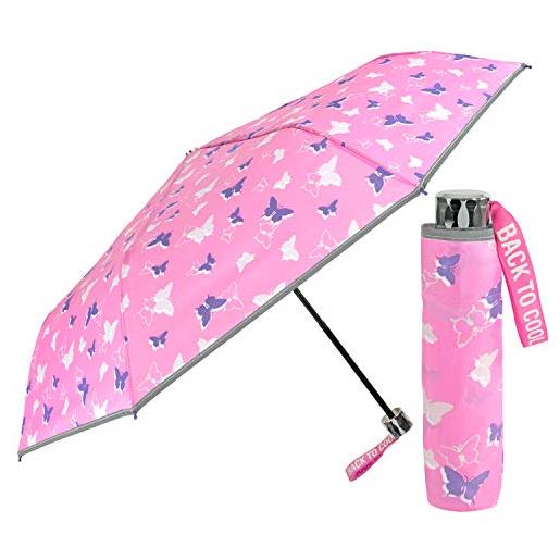 PERLETTI ombrello pieghevole bambina con farfalle bianche e viola - ombrellino rosa bimba portatile - robusto antivento con apertura manuale - sicuro 5 6 7 anni cool kids - diametro 91 cm (farfalle)