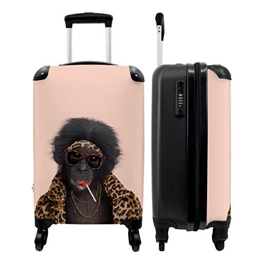NoBoringSuitcases.com® valigie bagaglio a mano trolley valigia a rotelle valigia da viaggio piccola con 4 ruote - scimmia - animali - occhiali da sole - stampa pantera - lecca-lecca - bagaglio a mano
