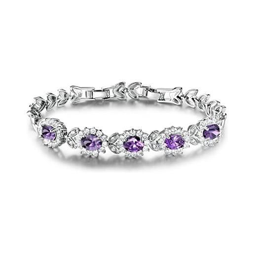 Gulicx, bracciale tennis, argento/oro, con 5 cristalli ovali rubino/zaffiro/ametista color viola/bianco/blu/rosso, base metal, colore: purple, cod. L113c