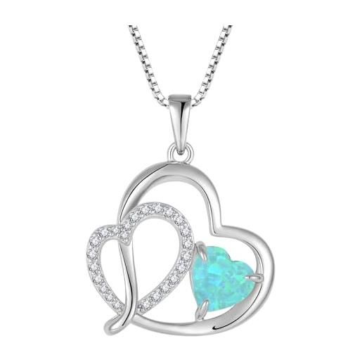 FJ collana opale verde cuore donna in argento sterling 925 collane con ciondolo opale gioielli regalo per amiche moglie mamma donna