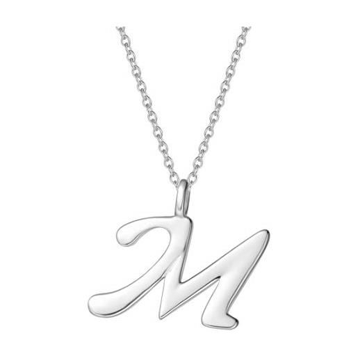 AGVANA collana con lettera iniziale m ciondolo in argento sterling 925 collana con pendente nome alfabeto da donna ragazze - lunghezza catena: 40 + 5 cm