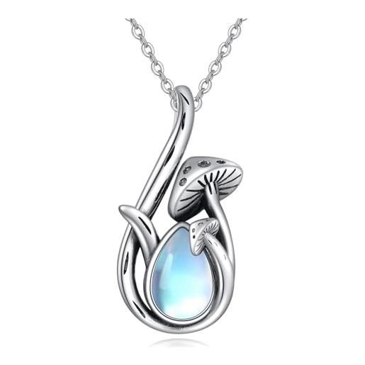 YFN collana di pietra di luna per le donne in argento sterling fungo ciondolo gioielli regali, argento sterling, nessuna pietra preziosa