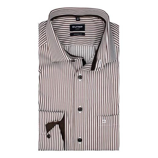 Olymp global kent - camicia da uomo a maniche lunghe luxor, a righe romane, vestibilità moderna, global kent, marrone 28, 40
