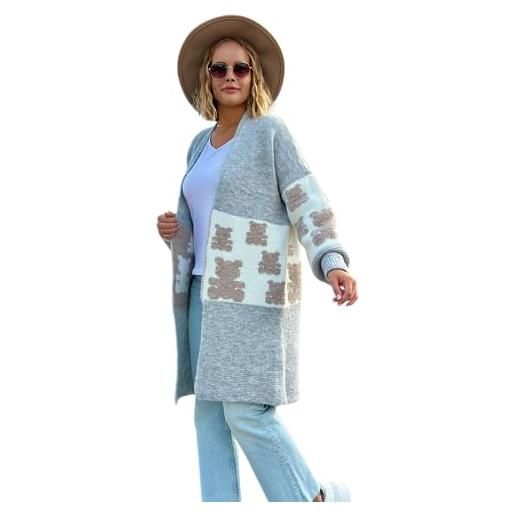 L-secret * cardigan da donna maglione lana maniche lunghe cappotto lavorato a maglia cappotto teddy bear primavera/inverno/autunno (grigio)