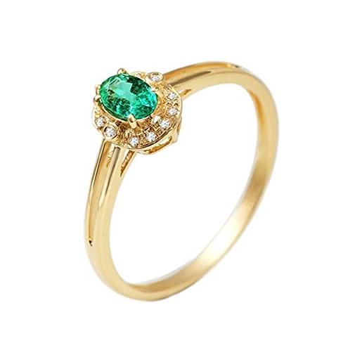 Ayoiow fedi nuziali oro 18kt 0.1ct ovale smeraldo with diamante oro anello