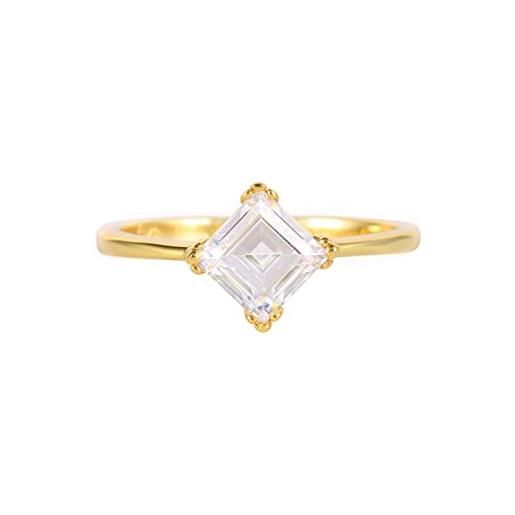 Epinki anello in oro delicato con zirconi bianco quadrata anello anniversario donna argento 925 misura 12