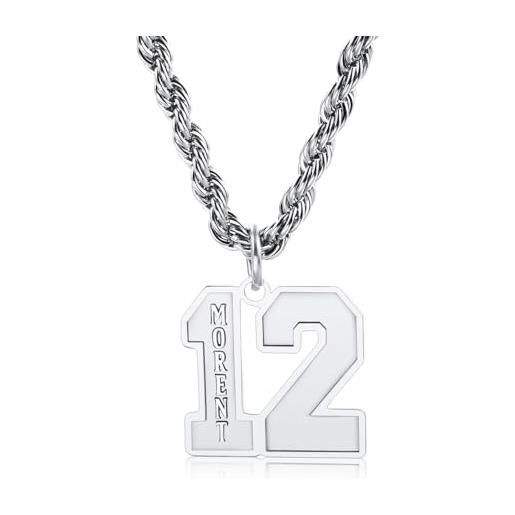 MeMeDIY personalizzato in acciaio inox inciso sport numero con nome ciondolo baseball rugby atleti numero fortunato collana fascino regalo per uomini fidanzato (d1)