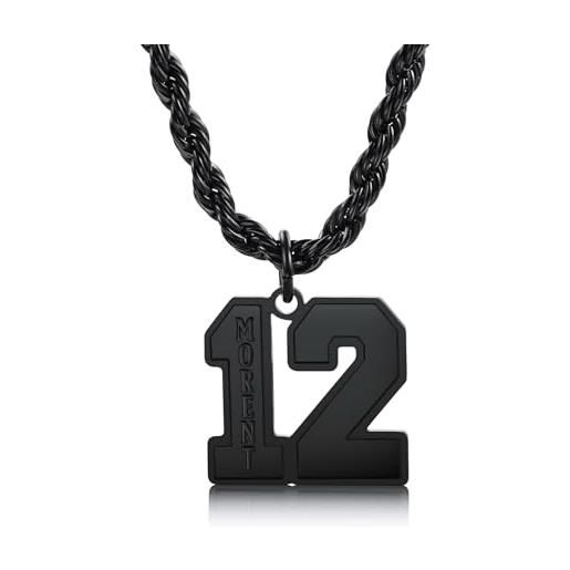 MeMeDIY personalizzato in acciaio inox inciso sport numero con nome ciondolo baseball rugby atleti numero fortunato collana fascino regalo per uomini fidanzato (d3)