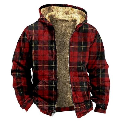 HANXIULIN tank top herren maglione con cappuccio in caldo pile alla moda con scozzese da uomo giaccone invernale (red, xxl)