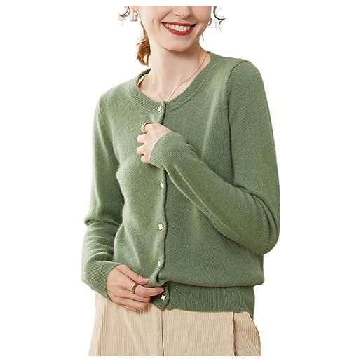 E-girl spr2248 - cardigan da donna, 95% cashmere, girocollo, a maniche lunghe, in lana di cashmere, tinta unita, sottile, verde, 50
