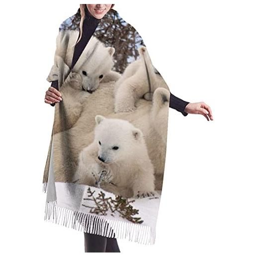 YZHYWJFF sciarpa in cashmere con stampa orsetto polare, scialle pashmina da donna, sciarpe invernali da donna, grande avvolgimento, regali da donna