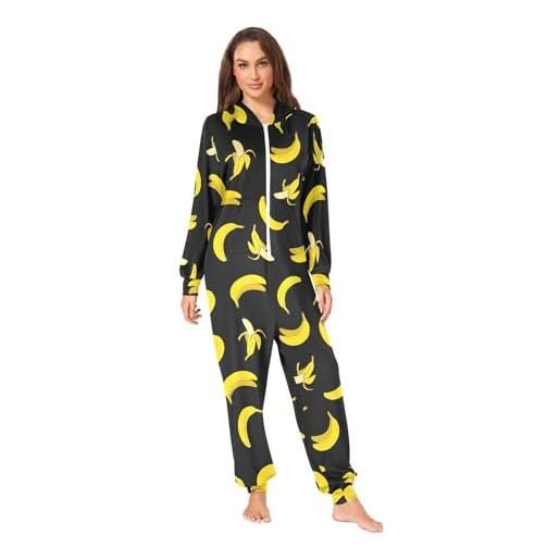 RPLIFE pigiama intero da donna, a maniche lunghe, con motivo banane, pigiama per le vacanze, unisex, motivo banane, small