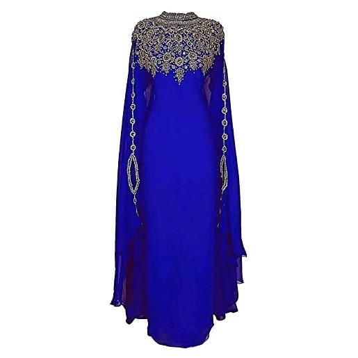Generic nuovo abito marocchino dubai caftani farasha abaya abito abito lungo molto fantasia, blu, piccolo