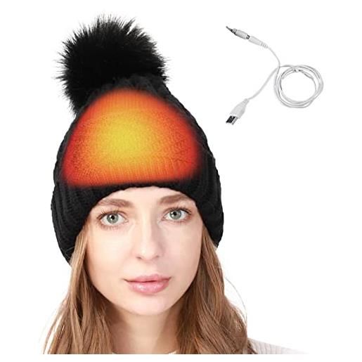 Generic cappello riscaldato, efficiente trasferimento di calore cappello riscaldato da donna ricaricabile caldo cappello invernale lavorato a maglia teschio berretto unisex sport all'aperto riscaldato