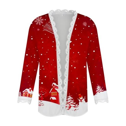 Yowablo top drappeggiato a maniche lunghe con giacca cardigan stampata con cartoni animati natalizi da donna urbano cappotto (red, xxl)