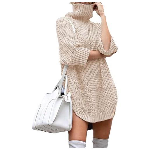Ejoyous maglione dolcevita semplice da donna, maglione lungo diviso in maglia a trecce, maglieria leggera elasticizzata in tinta unita (2xl)