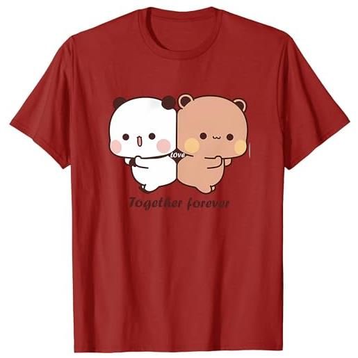 Berentoya maglietta unisex con panda kawaii con scritta hug bubu and dudu together forever, regalo divertente per san valentino, bianco, s