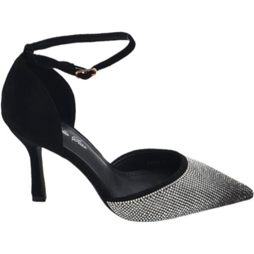 Malu Shoes scarpe decollete donna elegante punta glitter degrade' nero argento tacco 10 cm cinturino alla caviglia maryjane