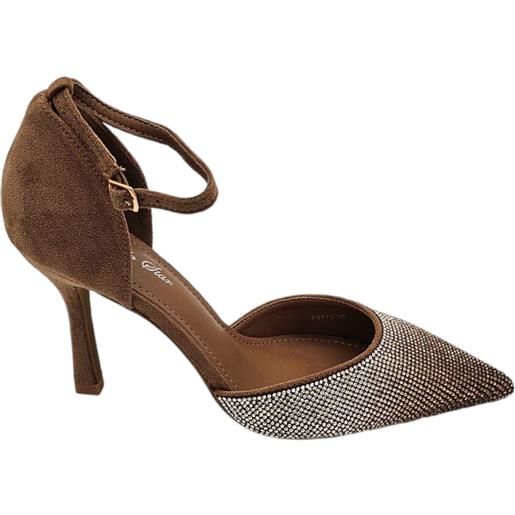 Malu Shoes scarpe decollete donna elegante punta glitter degrade' marrone oro argento tacco 10 cm cinturino alla caviglia maryjane