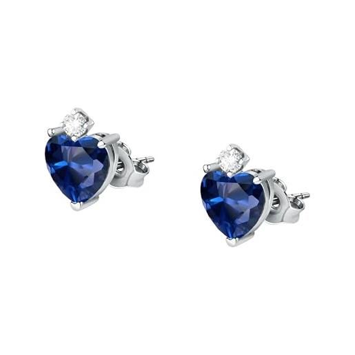 Morellato orecchini donna in argento 925‰, zirconi blu, collezione tesori , cuore - saiw163