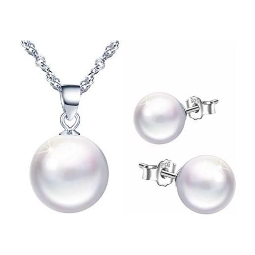 Yumilok orecchini da donna con collana e perle, in argento sterling 925