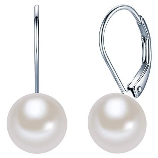 Valero Pearls orechinni pendenti da donna in argento sterling 925 con rodio con perle coltivate d'acqua dolce bianco 60201683
