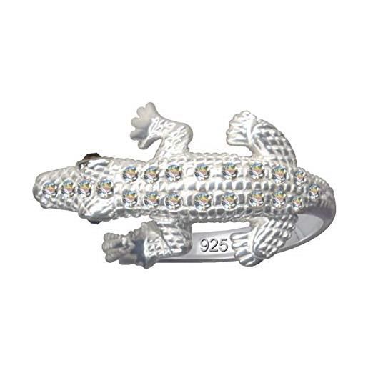 Ringe 925 Silber anello a forma di coccodrillo, in vero argento sterling 925, con zirconi e cristalli
