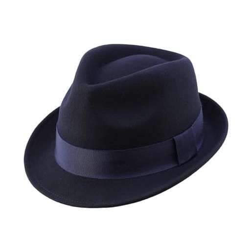 Decentron cappello invernale da uomo in feltro di lana a tesa corta, blu navy, 7.125
