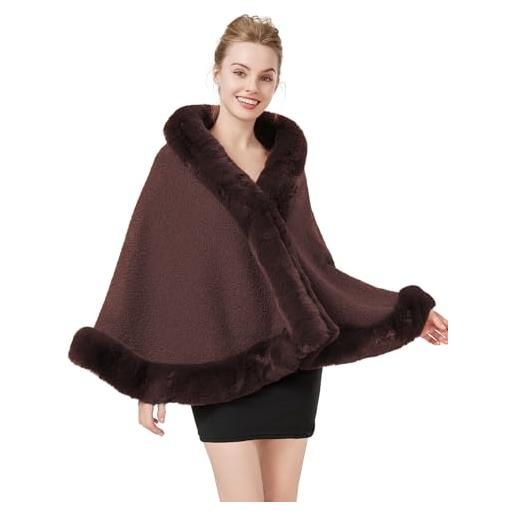 BEAUTELICATE donna stola scialle pelliccia sintetica coprispalle sciarpa bolero calda elegante per sposa damigella matrimonio invernale cerimonia (marrone, taglia unica)