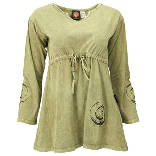 GURU SHOP guru-shop, mini abito hippie mini abito boho chic a spirale, tunica, verde, cotone, dimensione indumenti: l (40), vestiti corti