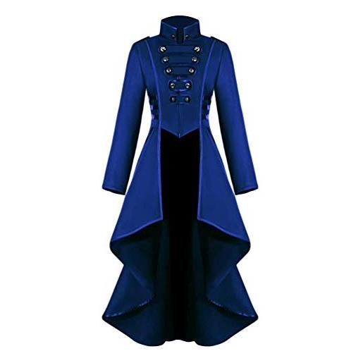 GladiolusA donne steampunk cappotti moda colore solido maniche lunghe giacche retrò stile gotico vittoriana irregolari tailcoat costume cappotto blu s