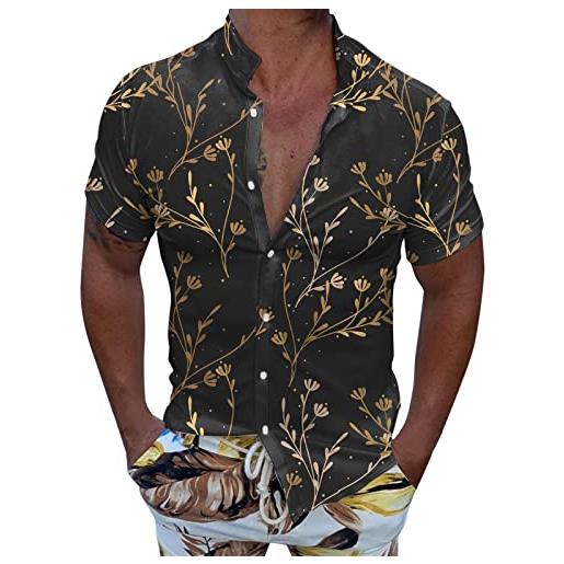Xmiral camicie casual da uomo a maniche corte primavera estate con collo rovesciato camicie stampate in 3d camicia boscaiolo pile (xxl, oro-b)