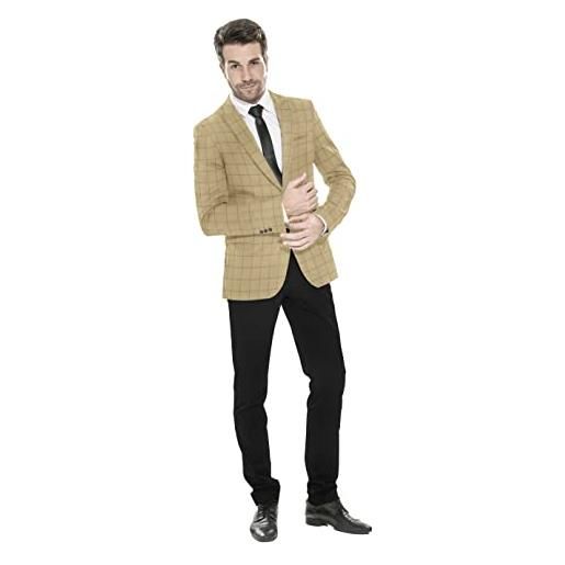 Elina fashion blazer scozzese in cotone da uomo a quadri a maniche lunghe a 2 bottoni giacca da uomo giacca sportiva casual leggera da lavoro, beige 1. , s