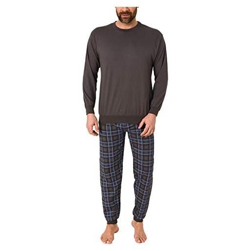 RELAX by Normann pigiama da uomo con polsini, effetto mix & match con pantaloni in jersey a quadretti. Grigio. Large